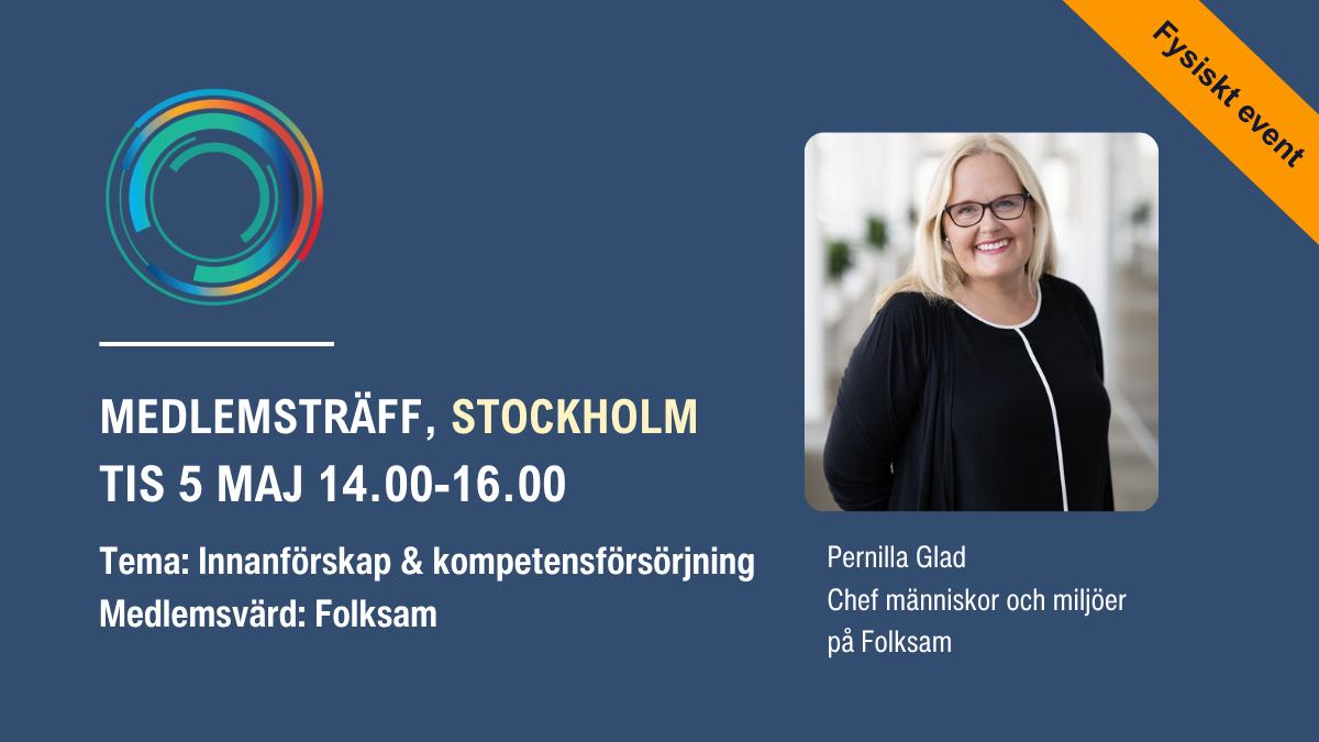Medlemslunch Stockholm hos Folksam den 5 maj. Bild på Pernilla Glad och Diversity Charters logotyp.