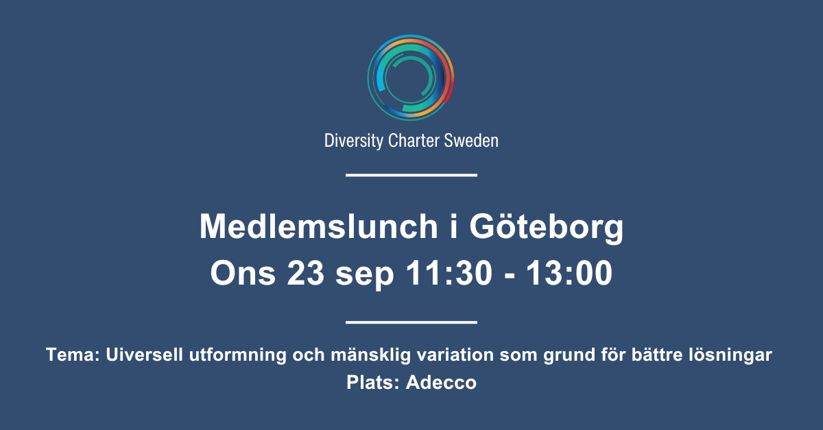 Inbjudan till medlemslunchen i Göteborg. Vit text på blå bakgrund och DCS logga.